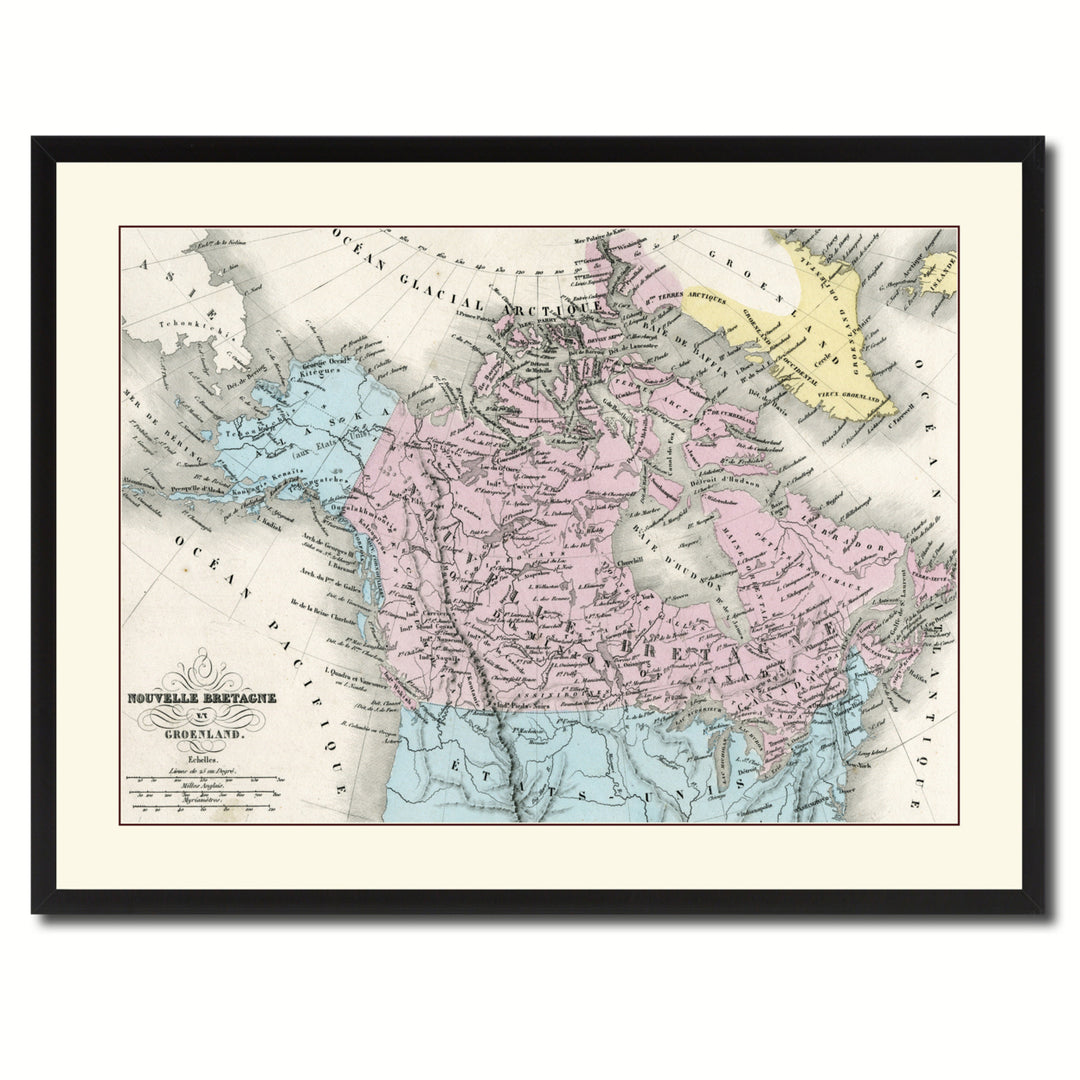 Canada Alaska Vintage Antique Map Wall Art  Gift Ideas Canvas Print Custom Picture Frame Image 3