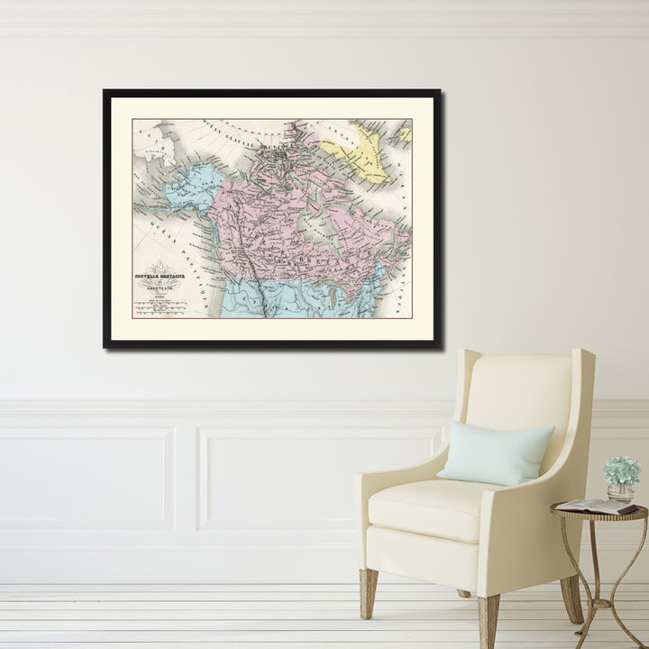 Canada Alaska Vintage Antique Map Wall Art  Gift Ideas Canvas Print Custom Picture Frame Image 5