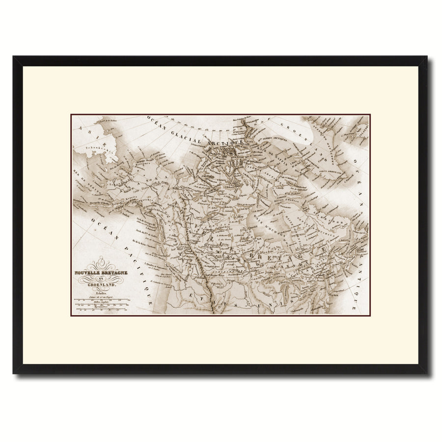 Canada Alaska Vintage Sepia Map Canvas Print with Picture Frame Gifts  Wall Art Decoration Image 1