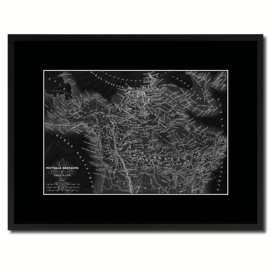 Canada Alaska Vintage Monochrome Map Canvas Print with Gifts Picture Frame  Wall Art Image 1