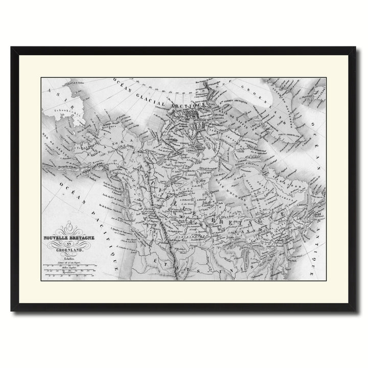 Canada Alaska Vintage BandW Map Canvas Print with Picture Frame  Wall Art Gift Ideas Image 3