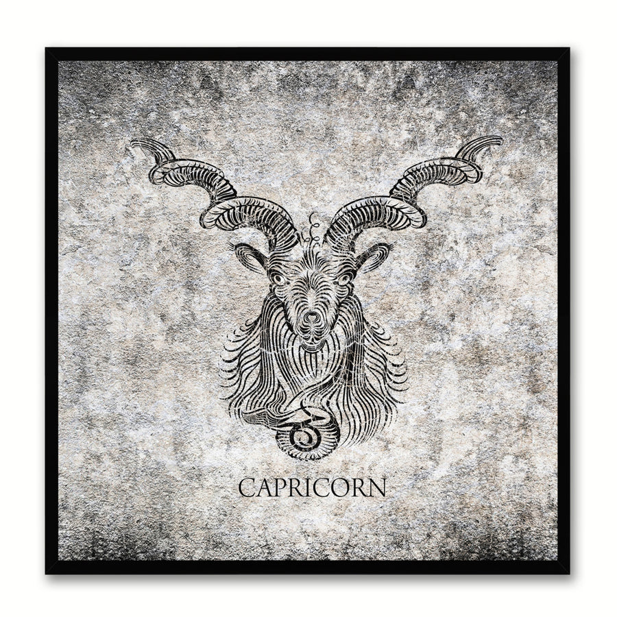 Capricorn Horoscope Black Canvas Print with Black Custom Frame Image 1
