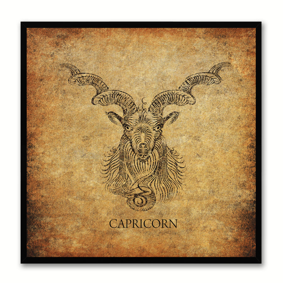 Capricorn Horoscope Brown Canvas Print with Black Custom Frame Image 1
