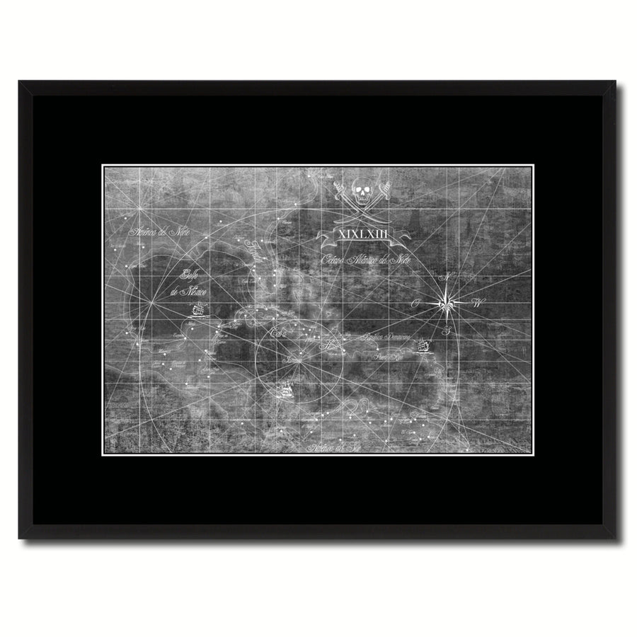 Caribbean Vintage Monochrome Map Canvas Print with Gifts Picture Frame  Wall Art Image 1