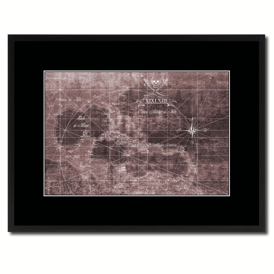 Caribbean Vintage Vivid Sepia Map Canvas Print with Picture Frame  Wall Art Decoration Gifts Image 1