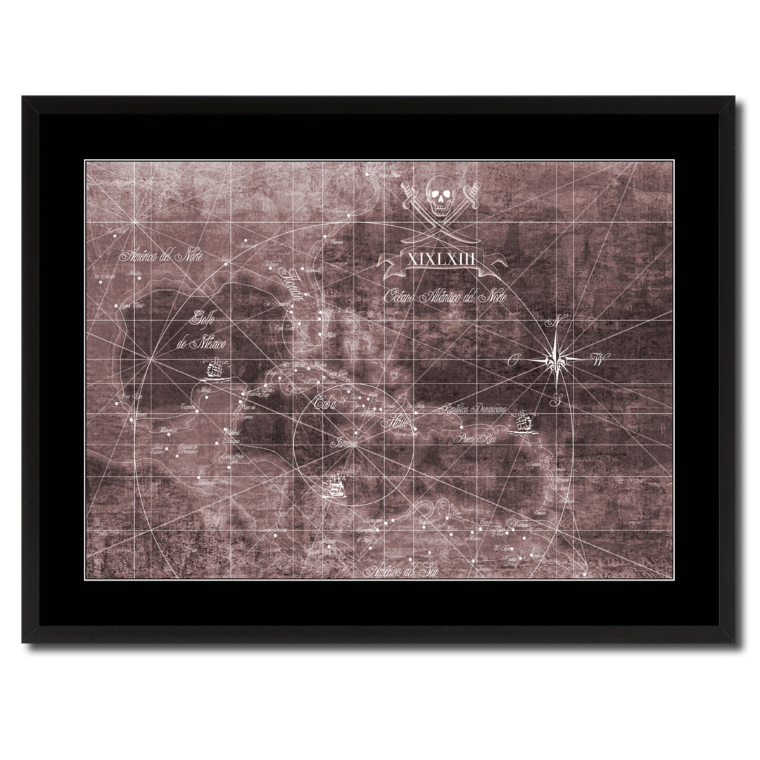 Caribbean Vintage Vivid Sepia Map Canvas Print with Picture Frame  Wall Art Decoration Gifts Image 3