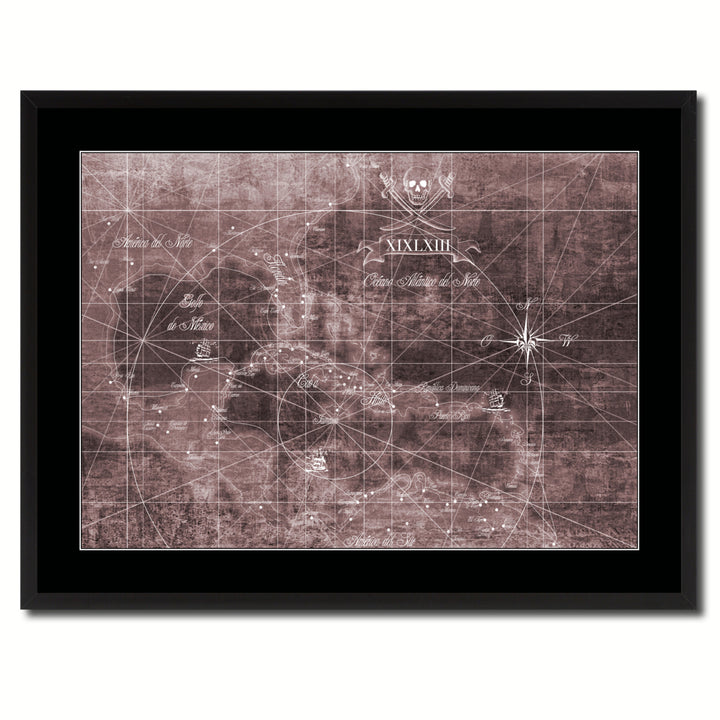 Caribbean Vintage Vivid Sepia Map Canvas Print with Picture Frame  Wall Art Decoration Gifts Image 3