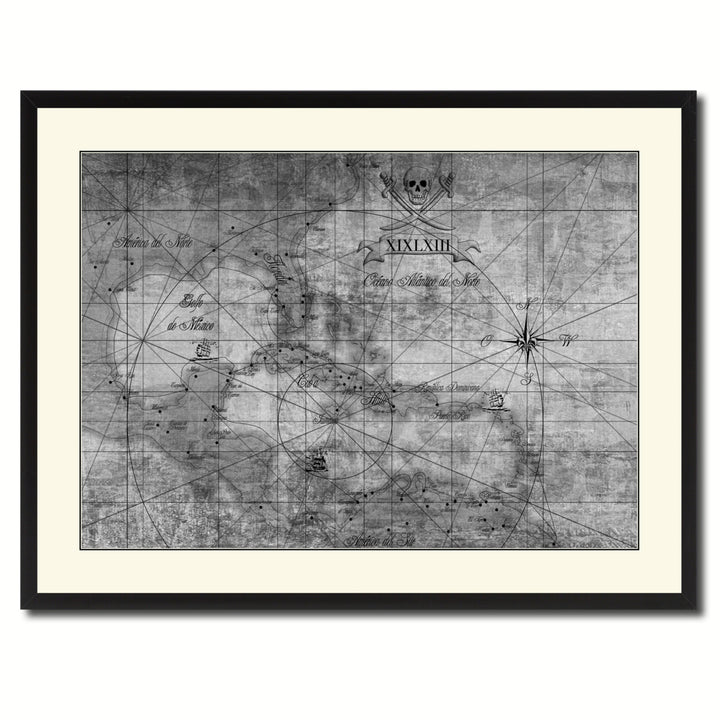 Caribbean Vintage BandW Map Canvas Print with Picture Frame  Wall Art Gift Ideas Image 3