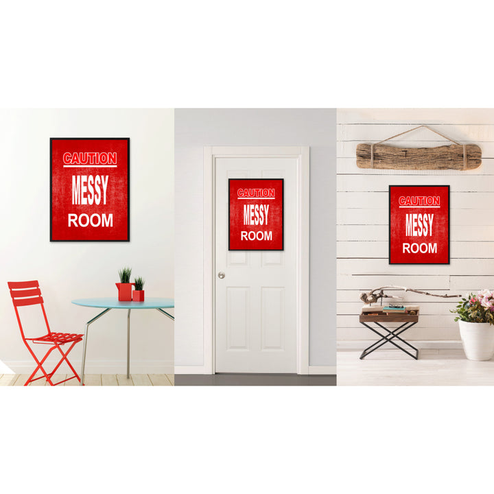 Caution Messy Room Funny Sign Red Canvas Print with Picture Frame Gift Ideas  Wall Art Gifts 91718 Image 2