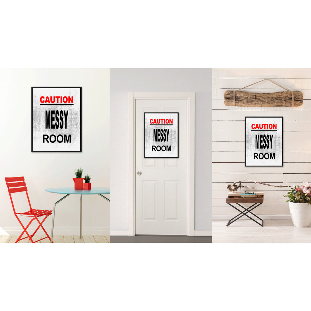 Caution Messy Room Funny Sign White Canvas Print with Picture Frame Gift Ideas  Wall Art Gifts 91719 Image 2