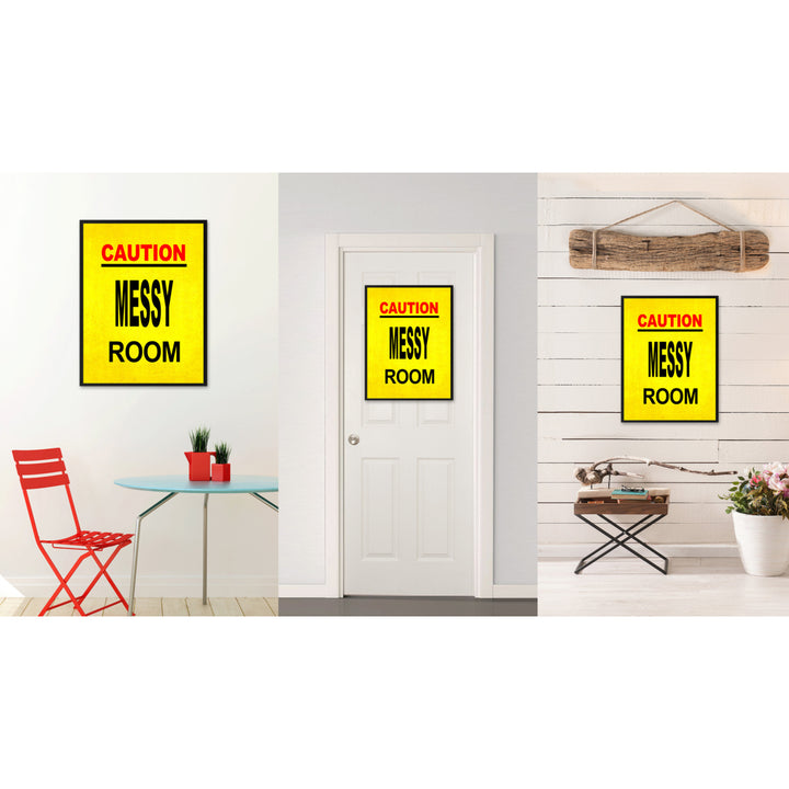 Caution Messy Room Funny Sign Yellow Canvas Print with Picture Frame Gift Ideas  Wall Art Gifts 91720 Image 2