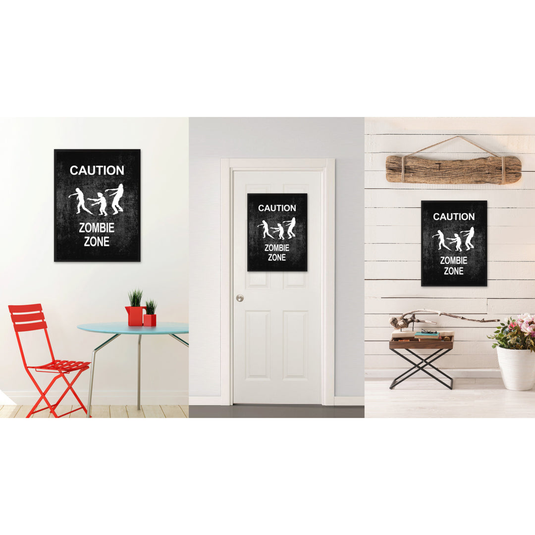 Caution Zombie Zone Funny Sign Black Canvas Print with Picture Frame Gift Ideas  Wall Art Gifts 91722 Image 2