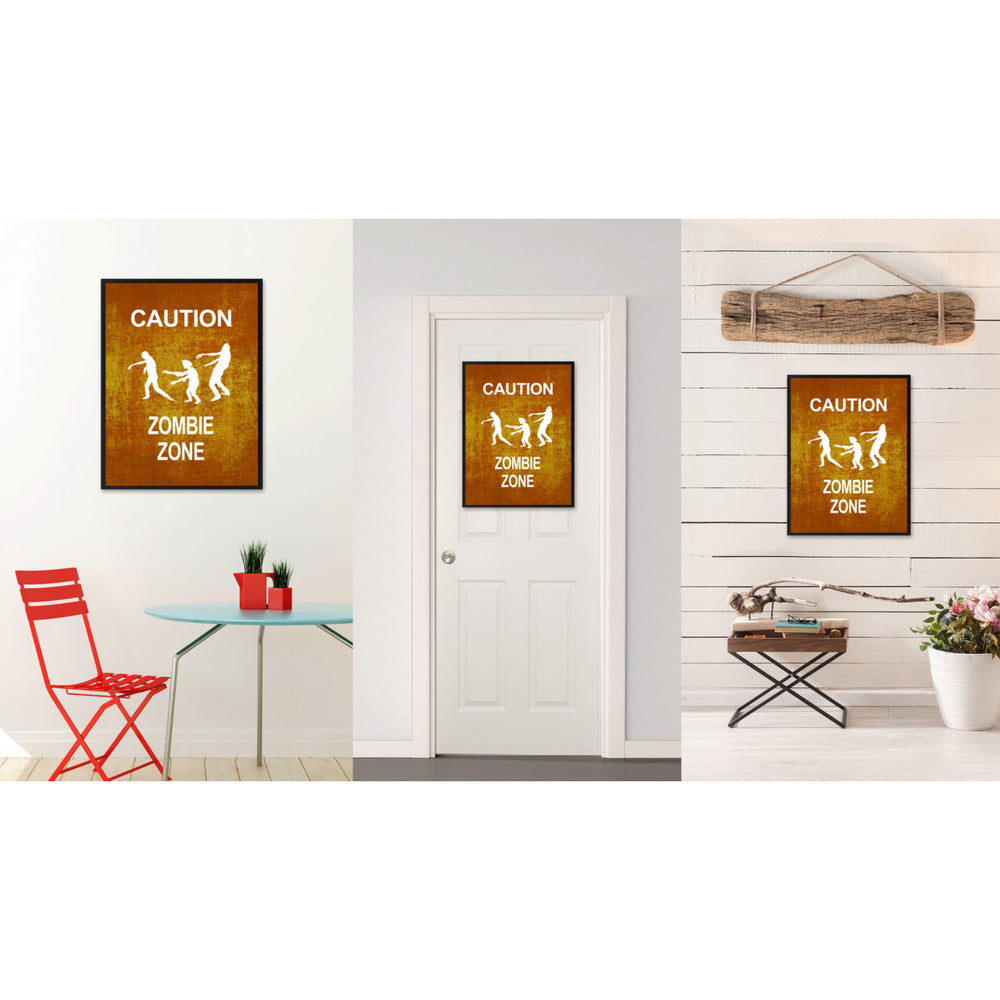 Caution Zombie Zone Funny Sign Brown Canvas Print with Picture Frame Gift Ideas  Wall Art Gifts 91724 Image 2