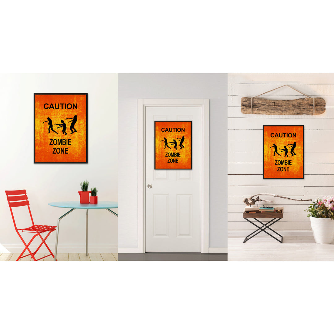 Caution Zombie Zone Funny Sign Orange Canvas Print with Picture Frame Gift Ideas  Wall Art Gifts 91726 Image 2