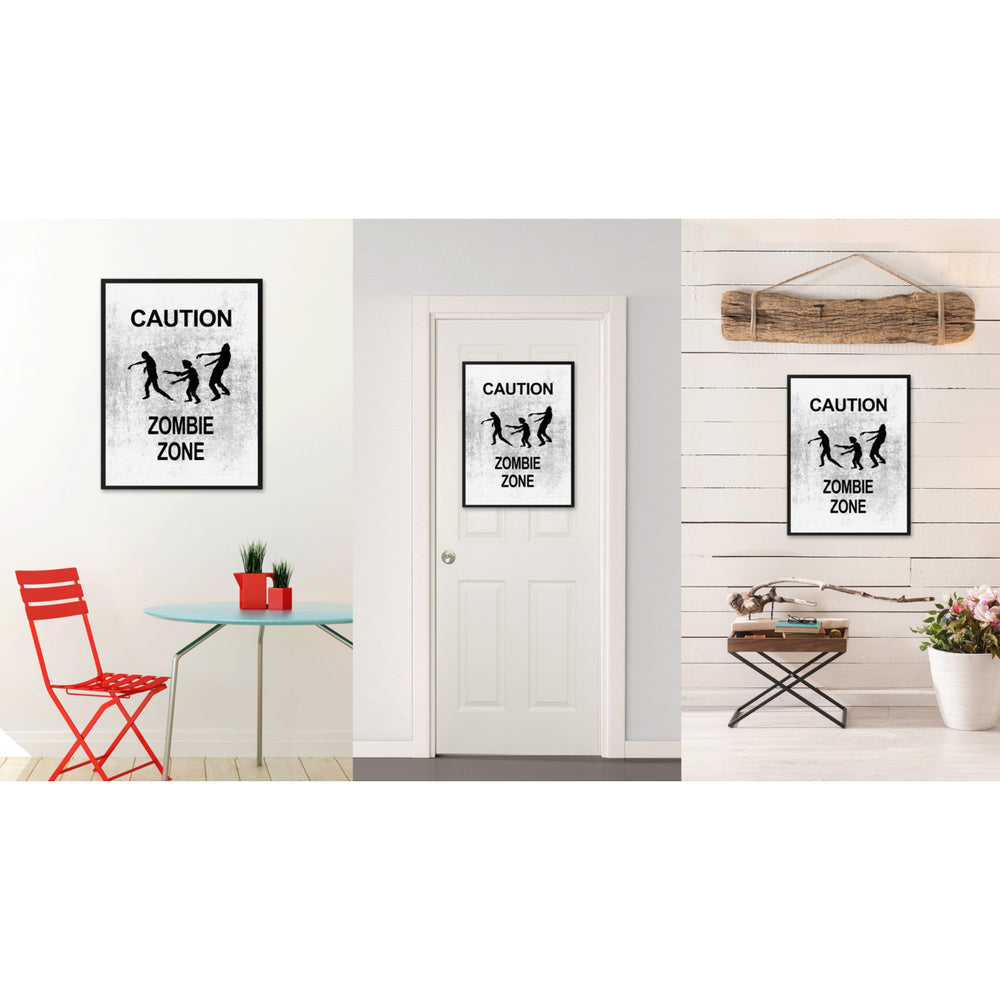 Caution Zombie Zone Funny Sign White Canvas Print with Picture Frame Gift Ideas  Wall Art Gifts 91729 Image 2