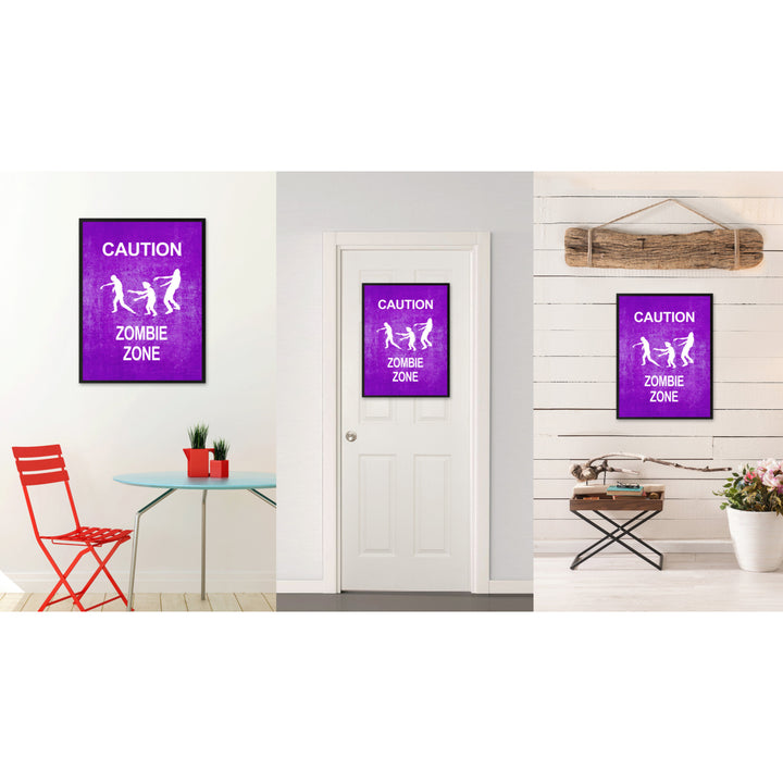 Caution Zombie Zone Funny Sign Purple Canvas Print with Picture Frame Gift Ideas  Wall Art Gifts 91727 Image 2