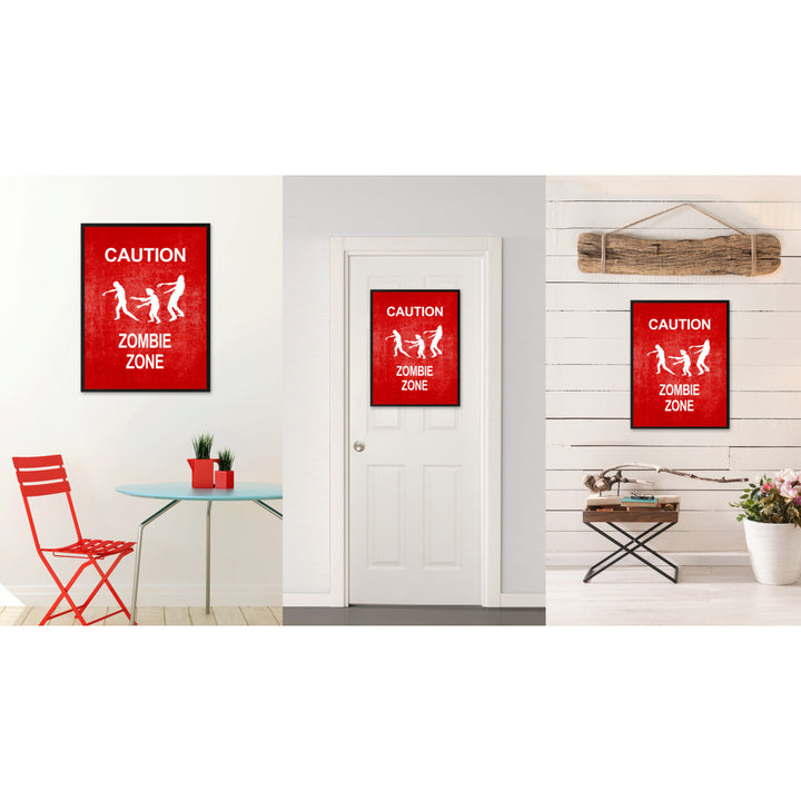 Caution Zombie Zone Funny Sign Red Canvas Print with Picture Frame Gift Ideas  Wall Art Gifts 91728 Image 2