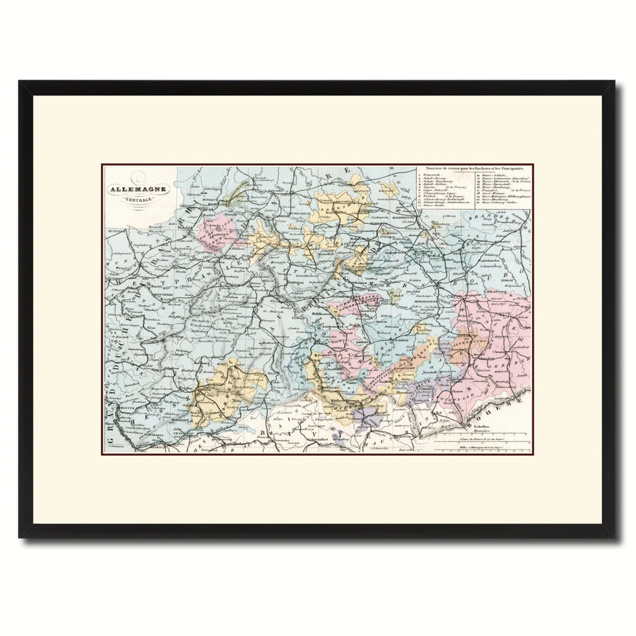 Central Germany Vintage Antique Map Wall Art  Gift Ideas Canvas Print Custom Picture Frame Image 1