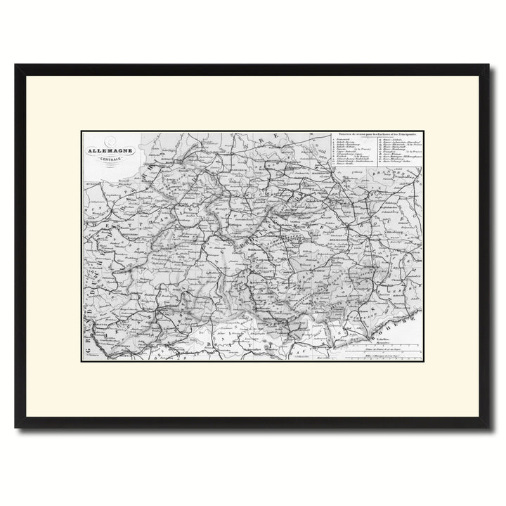 Central Germany Vintage BandW Map Canvas Print with Picture Frame  Wall Art Gift Ideas Image 1