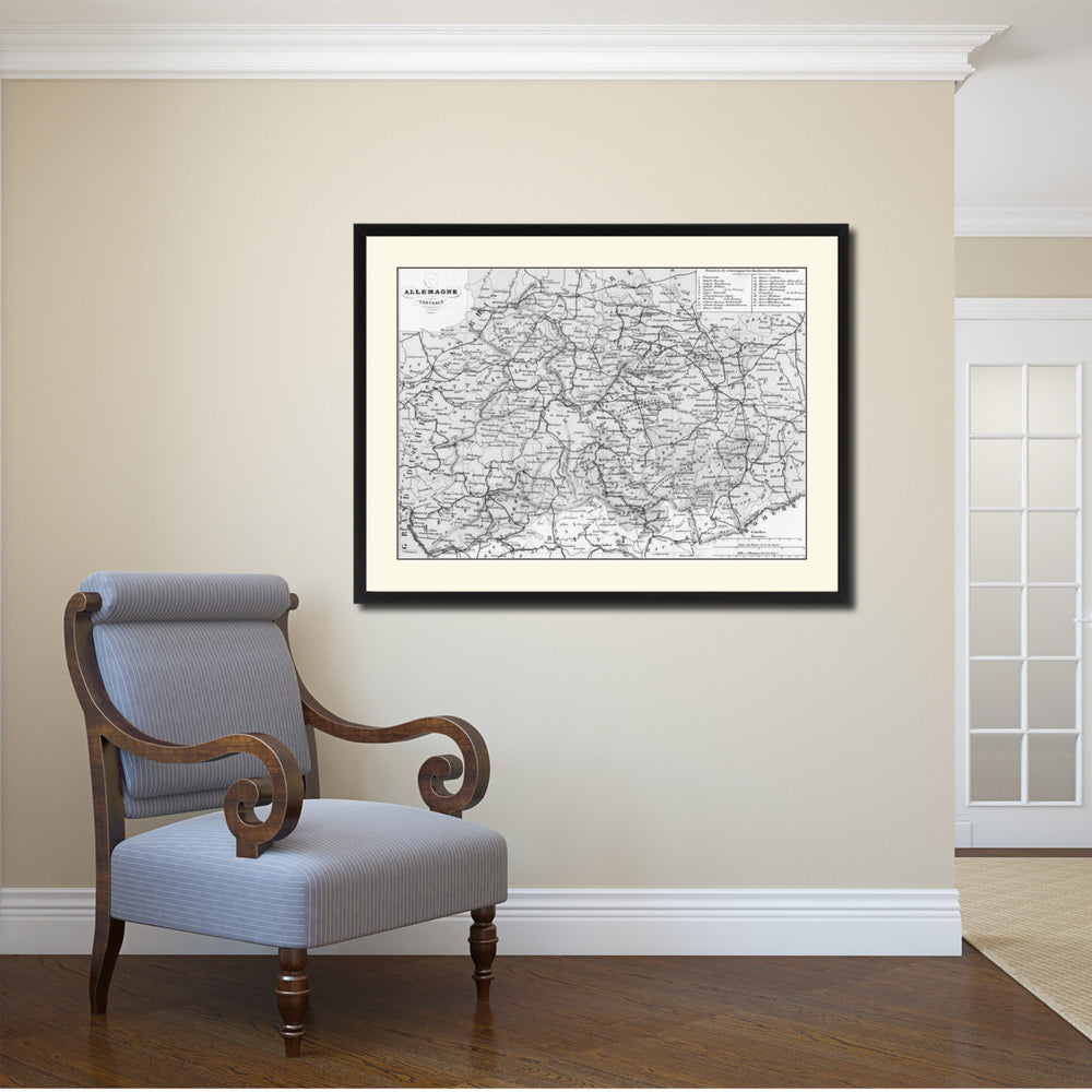 Central Germany Vintage BandW Map Canvas Print with Picture Frame  Wall Art Gift Ideas Image 2