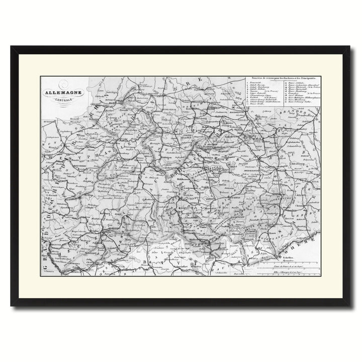 Central Germany Vintage BandW Map Canvas Print with Picture Frame  Wall Art Gift Ideas Image 3
