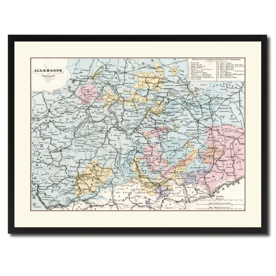 Central Germany Vintage Antique Map Wall Art  Gift Ideas Canvas Print Custom Picture Frame Image 3