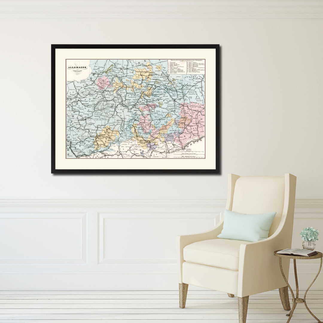 Central Germany Vintage Antique Map Wall Art  Gift Ideas Canvas Print Custom Picture Frame Image 5