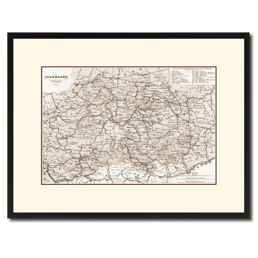 Central Germany Vintage Sepia Map Canvas Print with Picture Frame Gifts  Wall Art Decoration Image 1