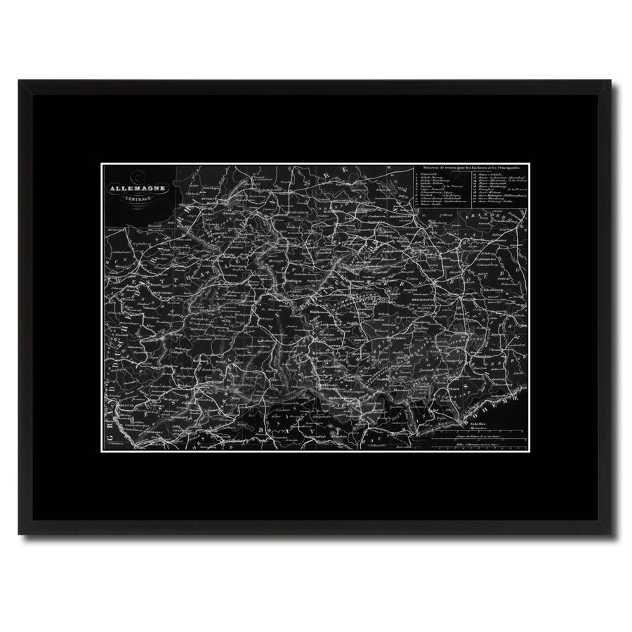 Central Germany Vintage Monochrome Map Canvas Print with Gifts Picture Frame  Wall Art Image 1