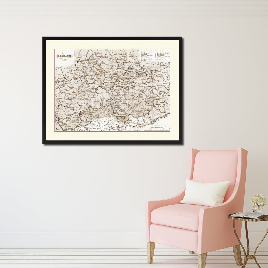 Central Germany Vintage Sepia Map Canvas Print with Picture Frame Gifts  Wall Art Decoration Image 2