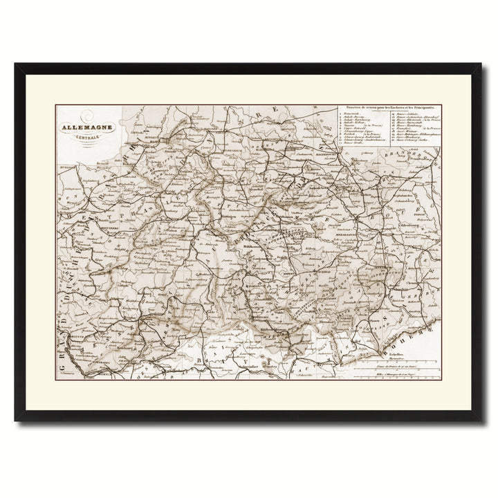 Central Germany Vintage Sepia Map Canvas Print with Picture Frame Gifts  Wall Art Decoration Image 3