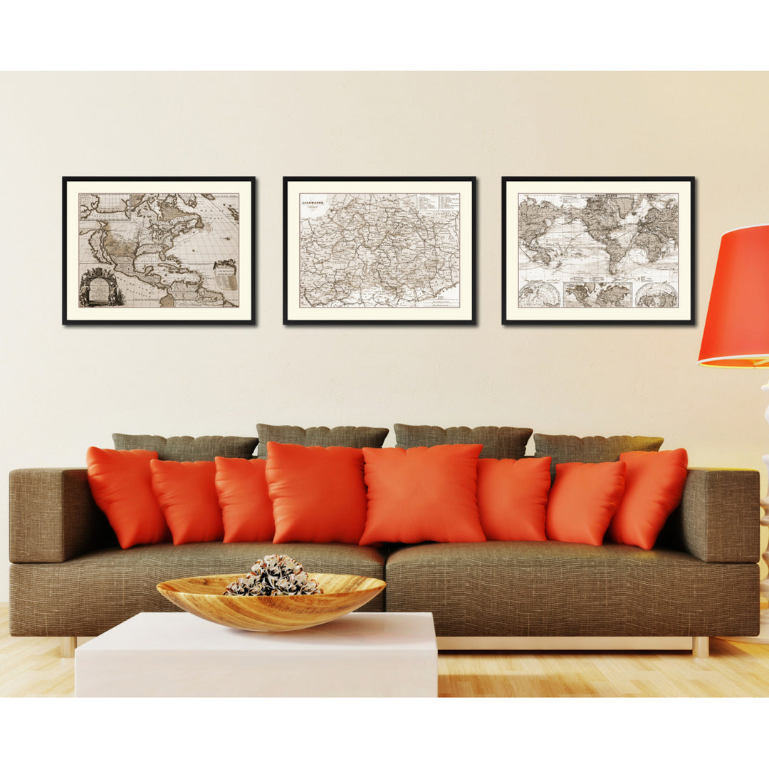 Central Germany Vintage Sepia Map Canvas Print with Picture Frame Gifts  Wall Art Decoration Image 4