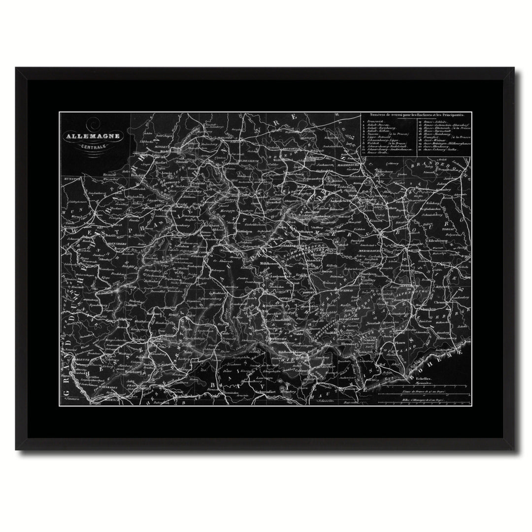 Central Germany Vintage Monochrome Map Canvas Print with Gifts Picture Frame  Wall Art Image 3