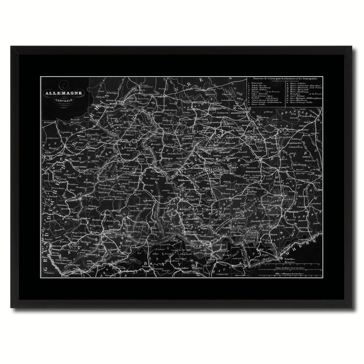 Central Germany Vintage Monochrome Map Canvas Print with Gifts Picture Frame  Wall Art Image 3