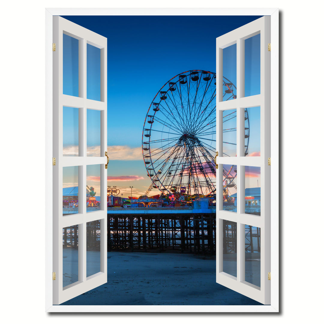 Central Pier Lancashire Picture 3D French Window Canvas Print Gifts  Wall Frames Image 1