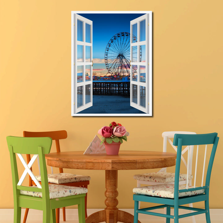 Central Pier Lancashire Picture 3D French Window Canvas Print Gifts  Wall Frames Image 2