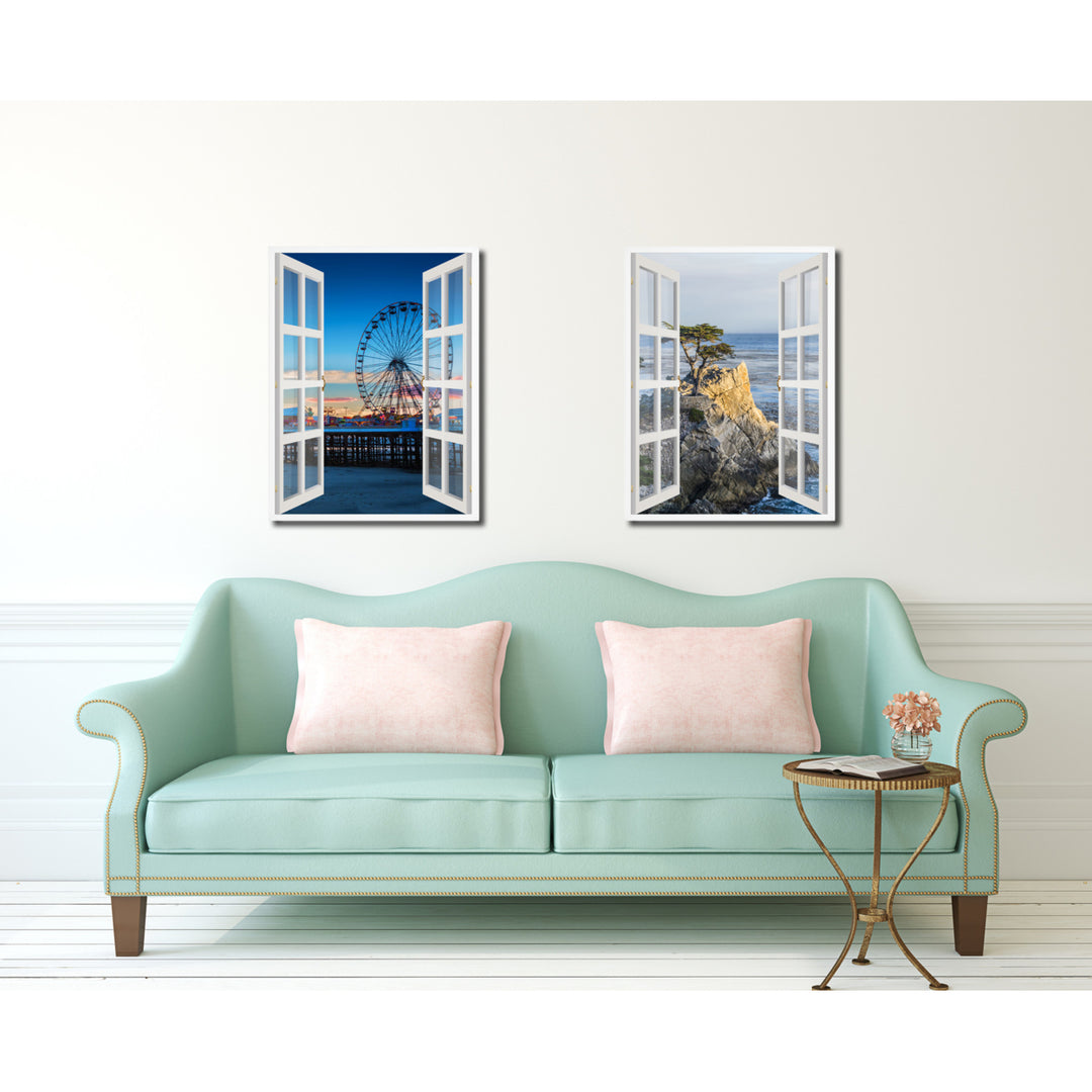 Central Pier Lancashire Picture 3D French Window Canvas Print Gifts  Wall Frames Image 3