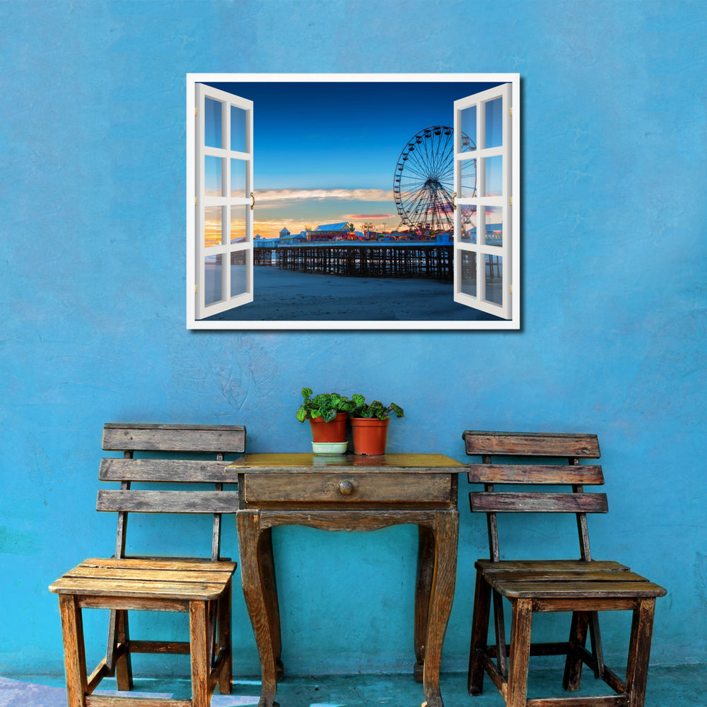 Central Pier Lancashire Picture 3D French Window Canvas Print  Wall Frames Image 2