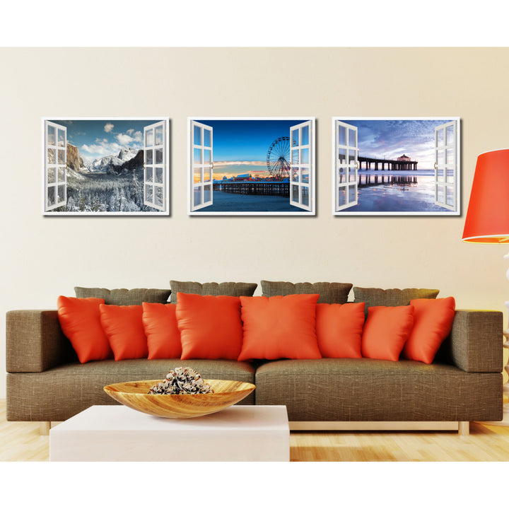 Central Pier Lancashire Picture 3D French Window Canvas Print  Wall Frames Image 3