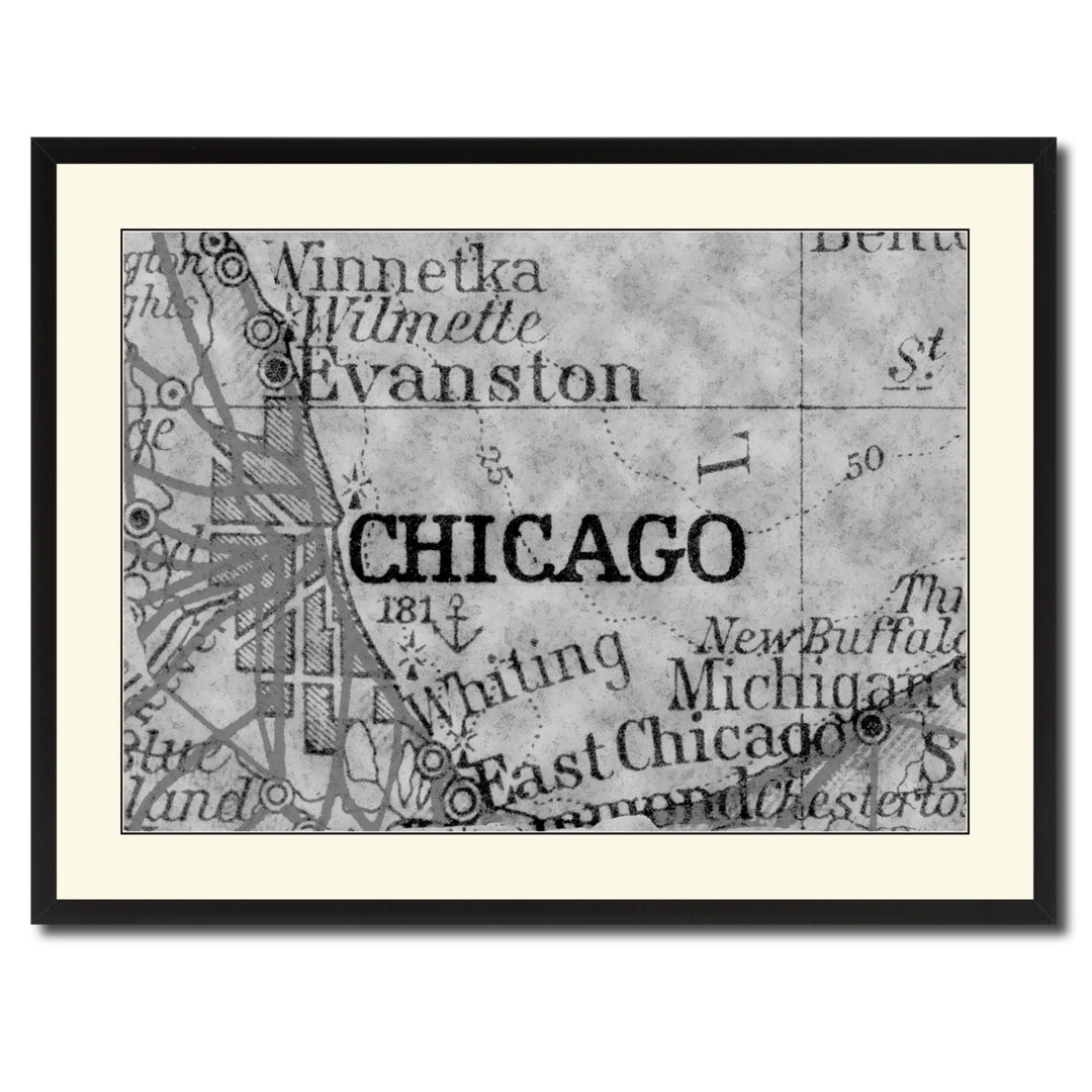 Chicago Illinois Vintage BandW Map Canvas Print with Picture Frame  Wall Art Gift Ideas Image 3