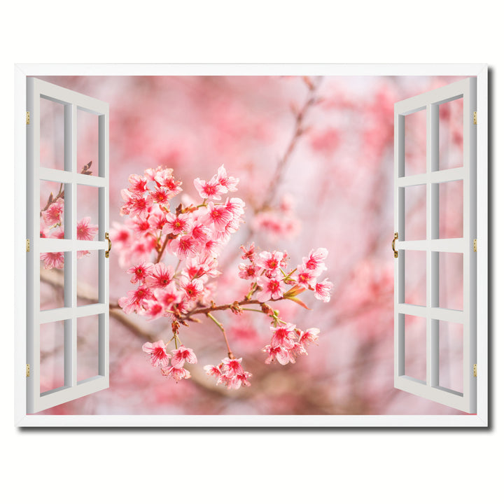 Cherry Blossom Thailand Picture 3D French Window Canvas Print  Wall Frames Image 1