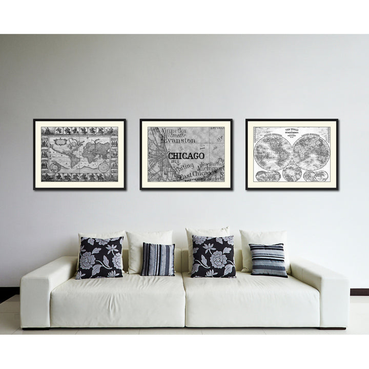Chicago Illinois Vintage BandW Map Canvas Print with Picture Frame  Wall Art Gift Ideas Image 4