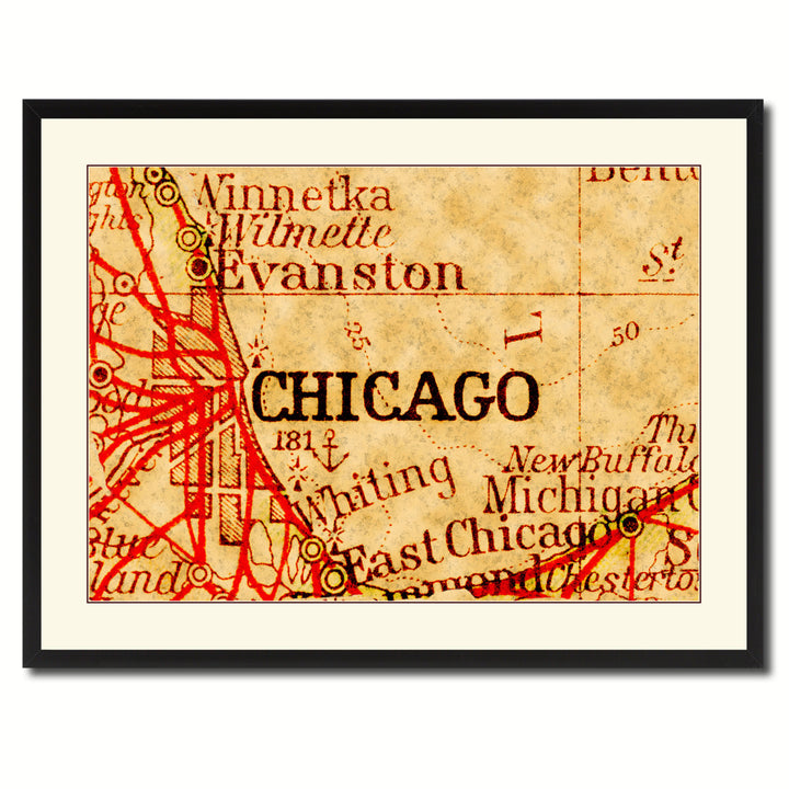 Chicago Illinois Vintage Antique Map Wall Art  Gift Ideas Canvas Print Custom Picture Frame Image 3