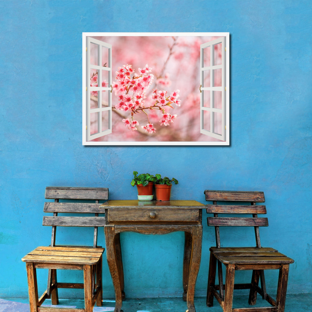 Cherry Blossom Thailand Picture 3D French Window Canvas Print  Wall Frames Image 2
