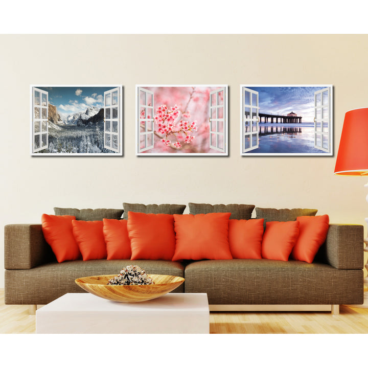 Cherry Blossom Thailand Picture 3D French Window Canvas Print  Wall Frames Image 3
