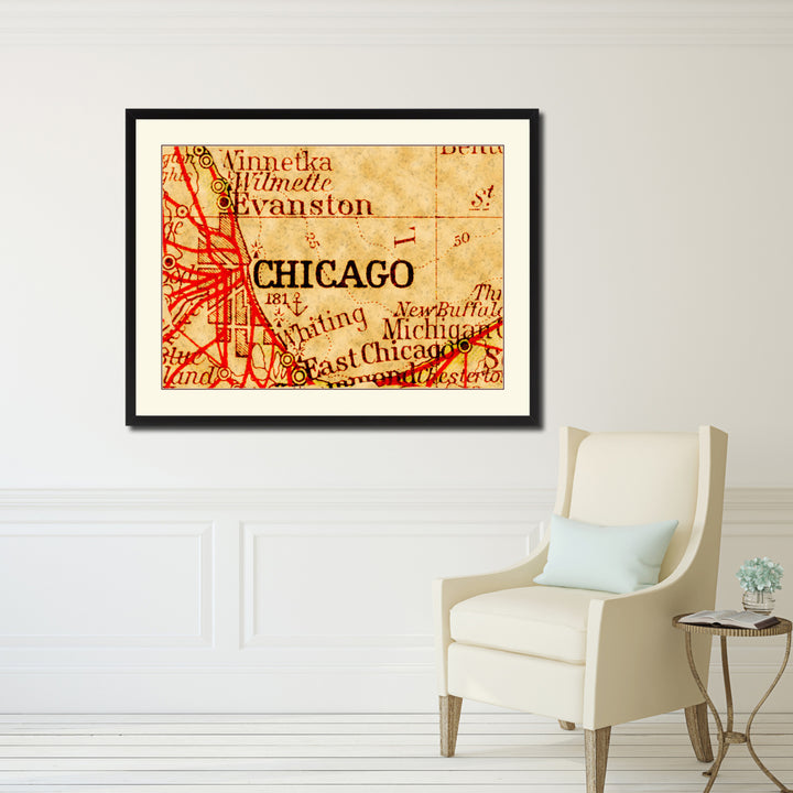 Chicago Illinois Vintage Antique Map Wall Art  Gift Ideas Canvas Print Custom Picture Frame Image 5
