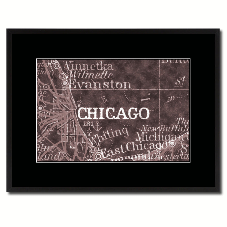 Chicago Illinois Vintage Vivid Sepia Map Canvas Print with Picture Frame  Wall Art Decoration Gifts Image 1