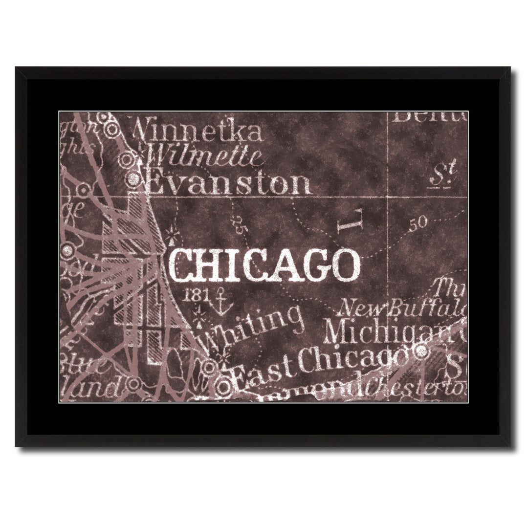 Chicago Illinois Vintage Vivid Sepia Map Canvas Print with Picture Frame  Wall Art Decoration Gifts Image 3