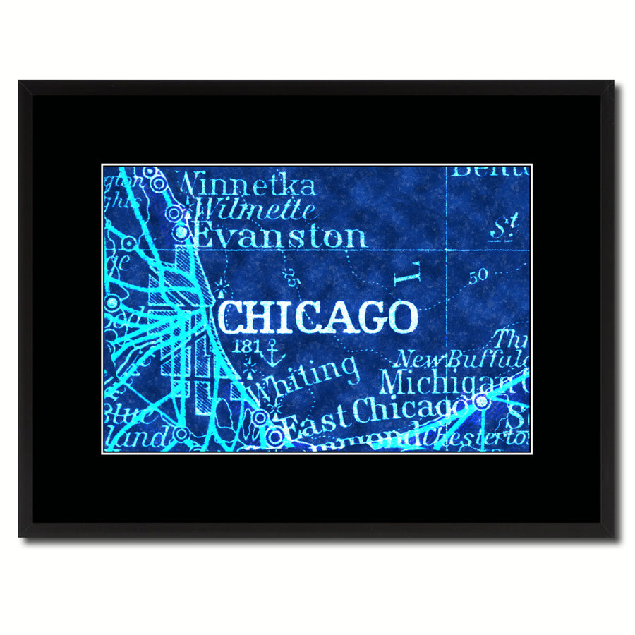 Chicago Illinois Vintage Vivid Color Map Canvas Print with Picture Frame  Wall Art Office Decoration Gift Ideas Image 1