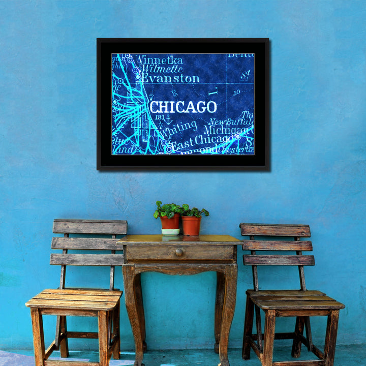 Chicago Illinois Vintage Vivid Color Map Canvas Print with Picture Frame  Wall Art Office Decoration Gift Ideas Image 2